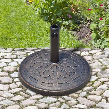 Outsunny Granite Parasol Stand 14kg, Umbrella Stand Grips, Round Umbrella Holder, Umbrella Weight for Parasol 38mm/48mm Tube Diameter, for Balcony, Terrace, Garden, Bronze