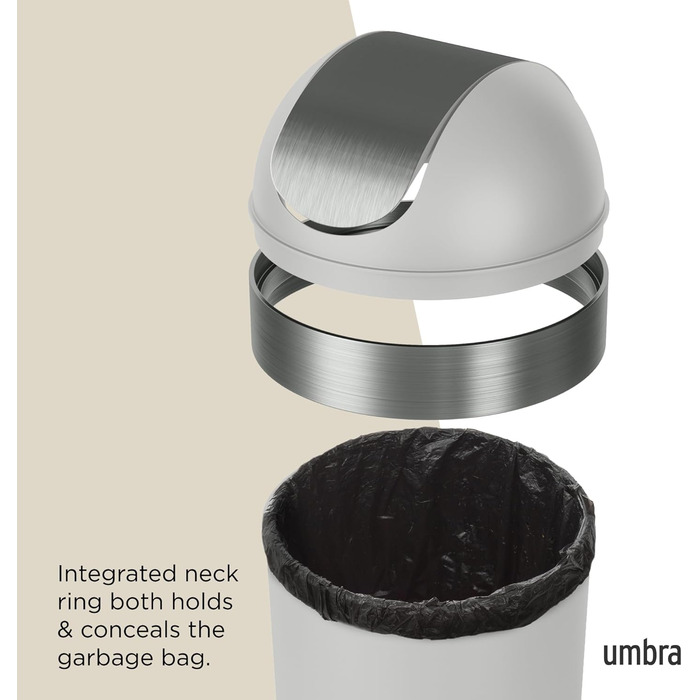 Сміттєве відро з кришкою-маятником Umbra Venti, 61 л, сіре – велике відро для дому, вулиці або комерційного використання, 89 см заввишки