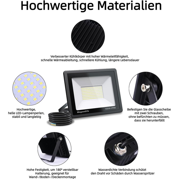2 Pack 100W LED Flood Lights Outdoor, Super Bright 8140LM Wall Light, 3000K Warm White Outdoor Spotlights, IP66 Waterproof Floodlights, Spotlights for Backyard Driveway Doors Garage Path Garden