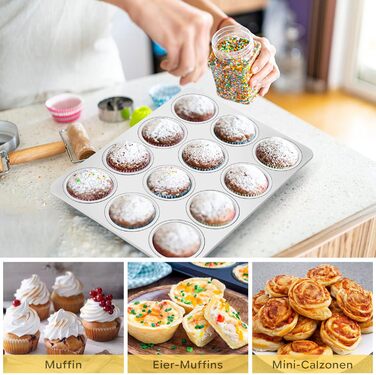 Joyfair Muffin Tin, Stainless Steel Muffin Pan for 12 Muffins, Muffin Baking Pans 35 x 27cm, Muffin Baking Pan for Cupcakes, Brownies, Pudding, Cake, Non-Toxic & Healthy, Oven & Dishwasher Safe