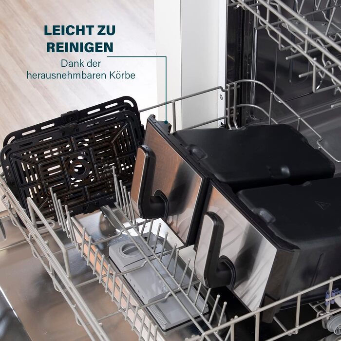 Princess Double Chamber Air Fryer with 2x4L Capacity – 62.2% Less Energy Consumption – Separate Temperatures for 2 Compartments – 8 Programs – 182074, 1700 Watts, 38.4 x 37.4 x 30.8 cm 2x4L Double Chamber Air Fryer Silver