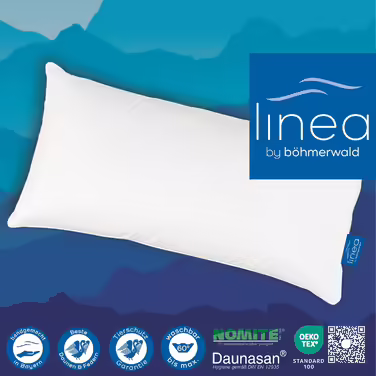Подушка LINEA by böhmerwald, 40x80 см, 85% пухові пера, 15% новий пух, гіпоалергенна, для алергіків, вироблено в Німеччині, преміум якість, придатна для прання до 60°C