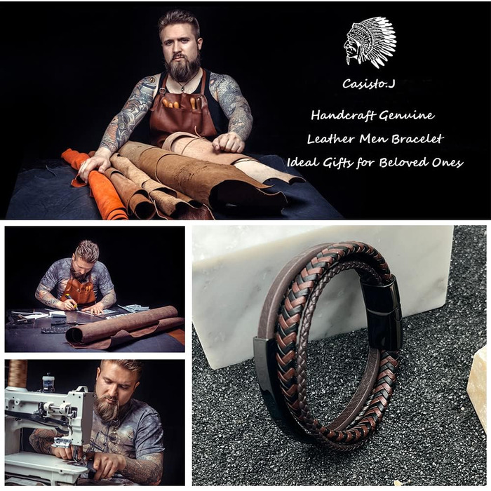 Чоловічий шкіряний браслет Lederarmband з гравіюванням та магнітною застібкою, коричневий, 22 см