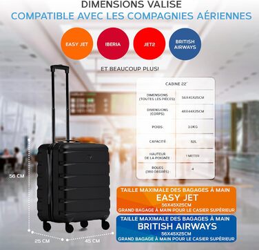 Чохол для багажу Flight Knight: легкий, жорсткий, на 4 колесах, ручна поклажа (56x45x25 см)