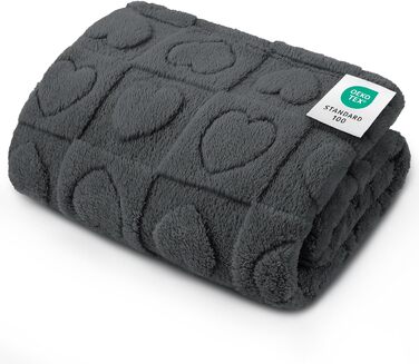 Водонепроникний коврик для собак Luciphia, середній та великий розмір, для ліжка/дивану, м'який, пухнастий, з 3D-серцем, з флісу Sherpa, комфортний, заспокійливий, сірий, 76 x 104 см