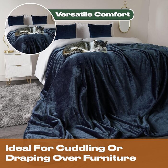Дреамсцен Пухнастий плед з штучного хутра, флісу, теплий, м'який, великий, для ліжка (125 x 150 см, темно-синій)