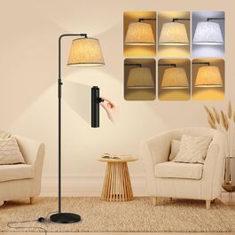 LED торшер Fortand з регулюванням яскравості, тканинний абажур, 3 колірні температури (3000K-6500K), поворотний та підлоговий вимикач