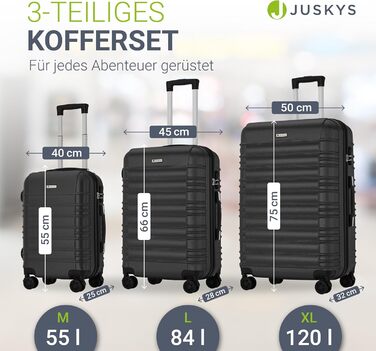 Набір валіз Juskys Hartschale 4 шт. з кодовим замком, тихі колеса 360°, телескопічна ручка, легкі - Чорний колір