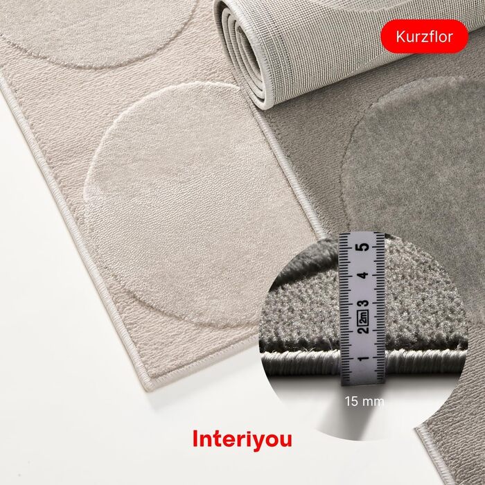 Килимок Interiyou для вітальні Cannes, 120x170 см, кремовий. Підходить для спальні, їдальні, дитячої кімнати. Килимок з коротким ворсом, скандинавський бохо-дизайн, ефект висоти-глибини, геометричний малюнок. Розмір 160 x 230 см, сірий колір (прямокутний)