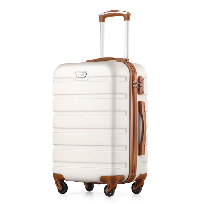 Валіза ручної поклажі COOLIFE 56 см, PC+ABS, білий/коричневий, з TSA замком та обертовими колесами
