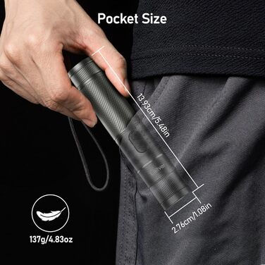 Ліхтар LED/UV з підзарядкою 2 в 1, Laitver 2000L, суперяскравий, 395nm, міні, 6 режимів, з зумом, довга тривалість роботи, водонепроникний, для освітлення та виявлення сечі тварин (сірий)