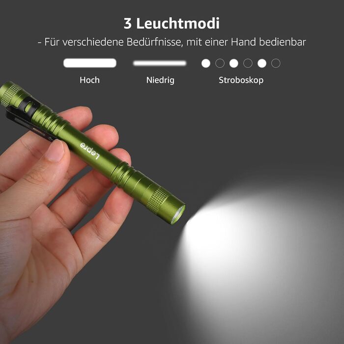 Ліхтарик LED Lepro, мініатюрний, водонепроникний IPX4, 3 режими, для огляду, роботи, ремонту (2 шт.), зелений