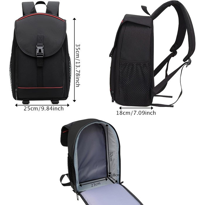 Рюкзак для камери: чорний фоторюкзак для DSLR/SLR з об'єктивом та аксесуарами