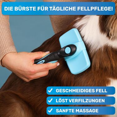 Щітка для собак та котів BluePet для довгої шерсті - видаляє підшерсток, ковтуни та вузли. Версія 2.0 з кнопкою очищення. Для щоденного використання (Блакитна) 2.0