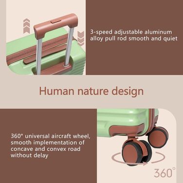 Чохол для ручної поклажі літака, жорсткий, з 4 колесами-спіннерами, легкий, маленький, з TSA-замком (зелений)