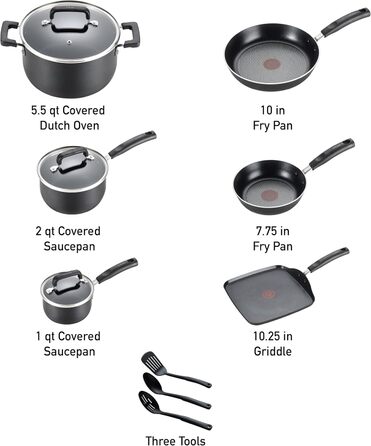 Набір посуду T-fal Signature антипригарний, 12 предметів, жароміцний до 350°C, для плити та духовки, чорний