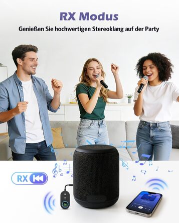 Bluetooth 5.3 адаптер 2-в-1: трансмітер та ресивер для передачі аудіо, чорний