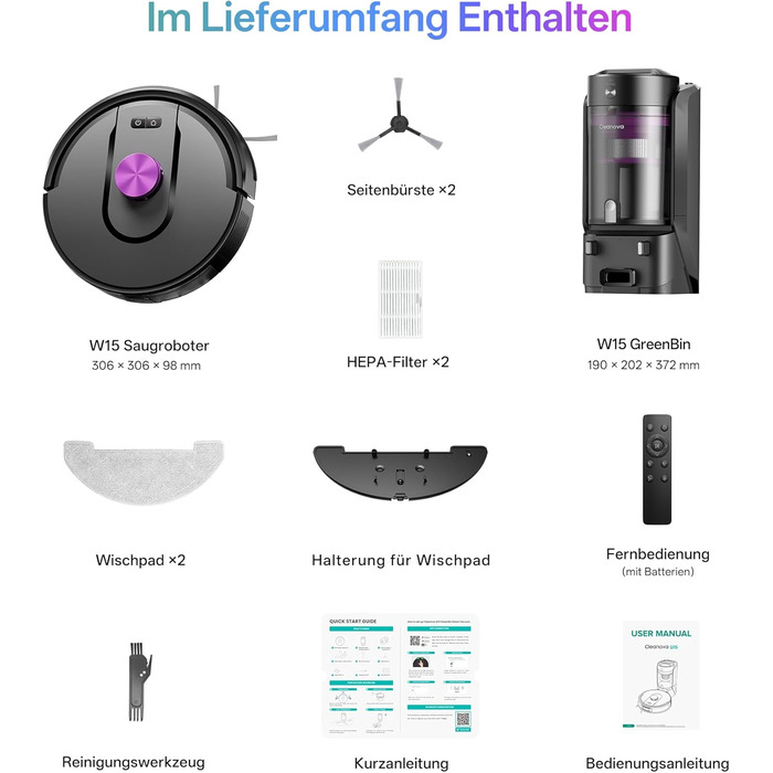 Робот-пилосос Vexilar W15 з функцією миття підлоги, бездротовий, 10000Pa, LiDAR, 180 хвилин, керування через додаток та голосовий помічник