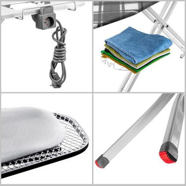 Відкидна гладильна дошка KADAX 120x38 см з парогенератором та розеткою, регульована висота, антиковзні ніжки, полиця для праски (в клітинку)