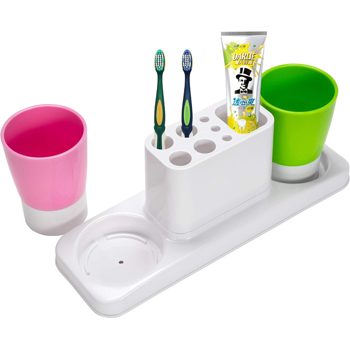Plastic toothbrush holder, bathroom toothbrush holder, with 2 cups