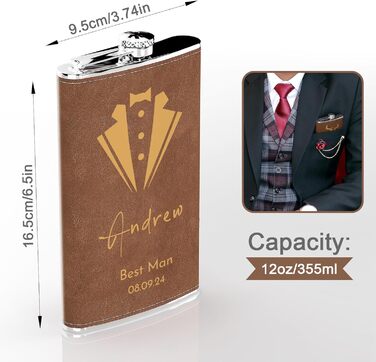 Набір фляг з гравіюванням гір, фляга з нержавіючої сталі 8oz/237ml, персоналізований подарунок на день народження, персоналізовані подарунки для чоловіків, кемперів, мандрівників (сірий) (Braun-design 5, 355ml/12oz)