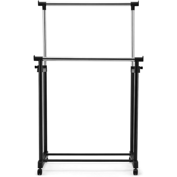 COSTWAY Clothes Rack with 2 Height-Adjustable Clothes Rods, Coat Rack on Wheels, Rolling Wardrobe, Clothes Cart, Stable Clothes Rack, 86 x 43 x 94-168cm, Black