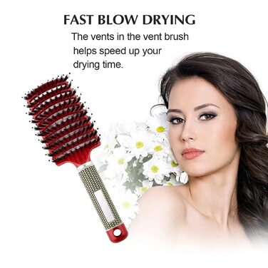 Набір з 3 шт. щіток для волосся з щетиною дикого кабана, розподіляють олію, випрямляють волосся, дихають та прискорюють сушку. Кольори: червоний, рожевий, чорний