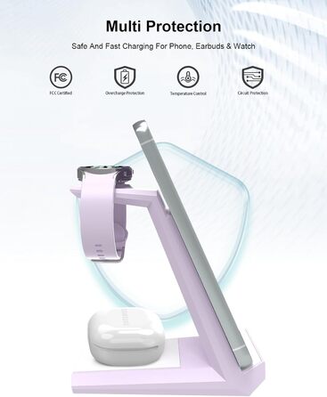 Зарядна станція NANAMI 3-в-1 для Samsung Galaxy Watch, Buds та смартфонів (S25, S24, S23) - бездротова, індукційна, фіолетова