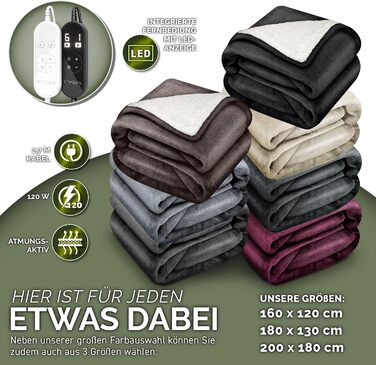 Електрична гріюча ковдра Sinnlein® з автоматичним вимкненням 160 x 120 см | 9 температурних режимів | Ковдра для ліжка, дивана | З таймером та цифровим дисплеєм, винного кольору