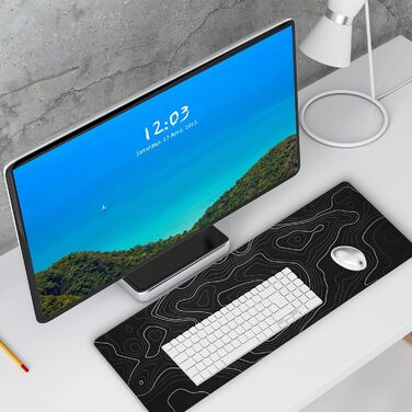 Килимок для миші HAUTOCO Gaming XXL 800x300 мм, чорний, топографічний, антиковзаючий