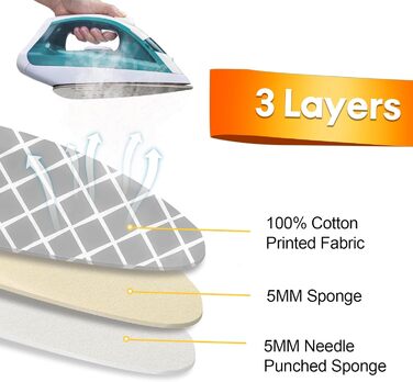 Покривало для прасувальної дошки, 100% бавовна, посилене тришарове, сіре, 110-125 x 30-42 см