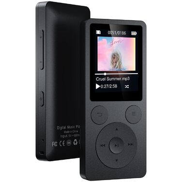 MP3 плеєр 32GB з Bluetooth 5.3 та динаміком, FM-радіо, диктофон, HiFi звук, фізичні кнопки керування, чорний