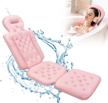Bathtub Pillow Full Body Bath Pillow, Thick Bathtub Pillow with Laundry Bag, Luxurious Pillow for Bathtub Headrest Neck Shoulder Support Comfort Relaxation Spa Accessory (Pink)