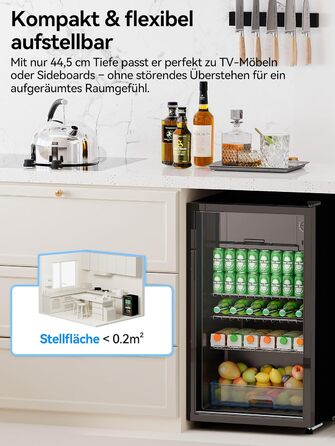 Холодильник для напоїв Devoko 93L з LED-підсвіткою RGB, регульовані полиці, для дому, офісу, вечірок та HoReCa, міні-бар, чорний