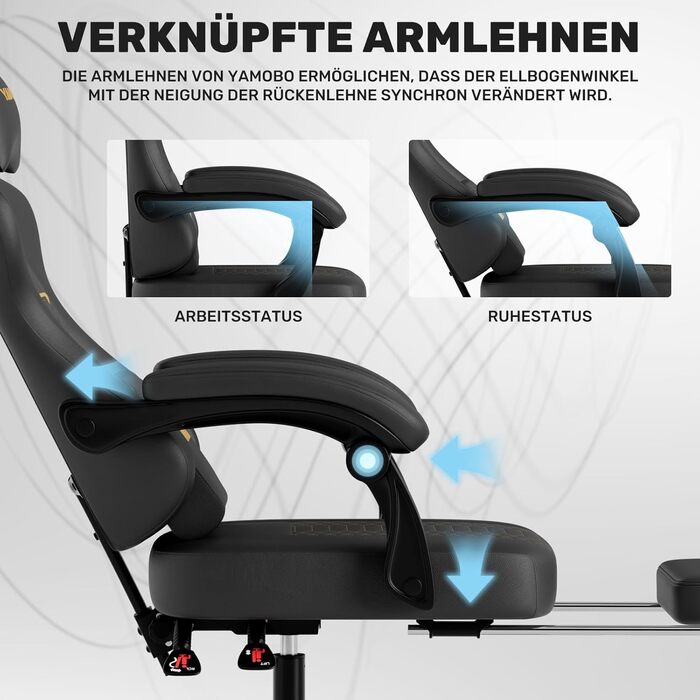 Геймерське крісло Ergonomisch з підлокітниками, підставкою для ніг, підтримкою попереку та голови, регульованою висотою, оббивка PU, сіре (P-black)