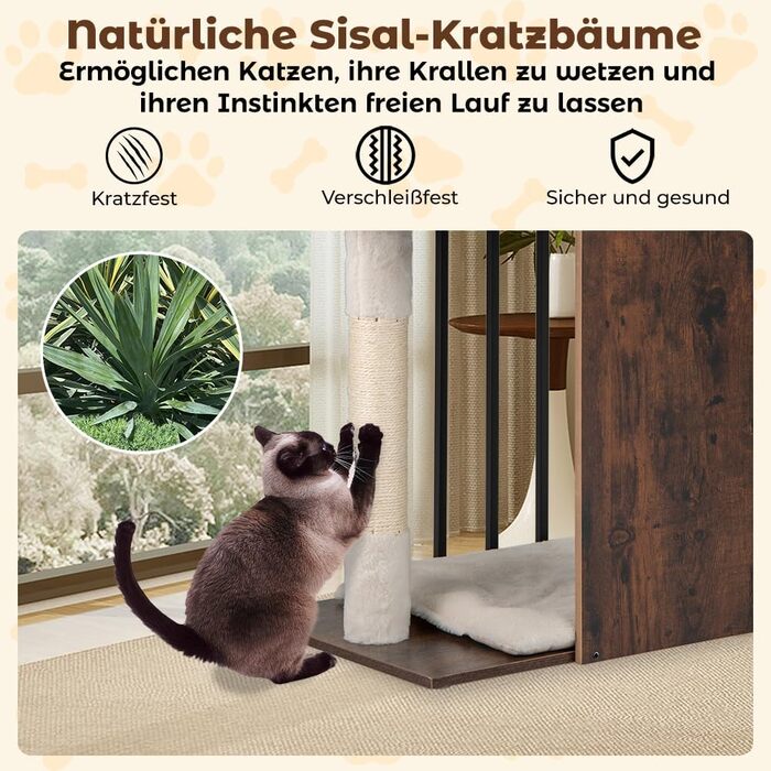 Кігтеточка для котів COSTWAY з будиночком, лежаком та кігтешником, дерев'яна, 69x39x80,5 см (коричнево-чорна)