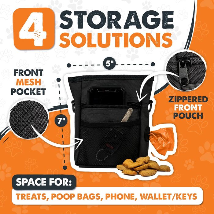 Сумка для ласощів Mighty Paw для собак: навчання та тренування | Зручна сумка для ласощів на руці для собак | Оранжево-чорна