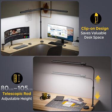 LED лампа настільна EYOCEAN 24W, 80 см, з керуванням жестами, димер, захист очей, для офісу, читання, архітекторів, дизайнерів (чорний)