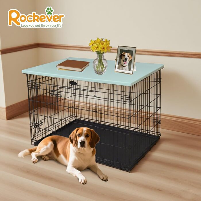 Настільний верстат для переносної клітки для собак Rockever 96,5 см, пластиковий, з антиковзким покриттям, легко миється (для клітки 91,4 см, блакитний)