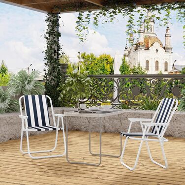 WOLTU Folding Camping Chairs, 2-Piece Set, Folding Chair, Lightweight Fishing Chair with Armrests for Picnic, Outdoor, Hiking, Garden, Balcony, (White+Blue)