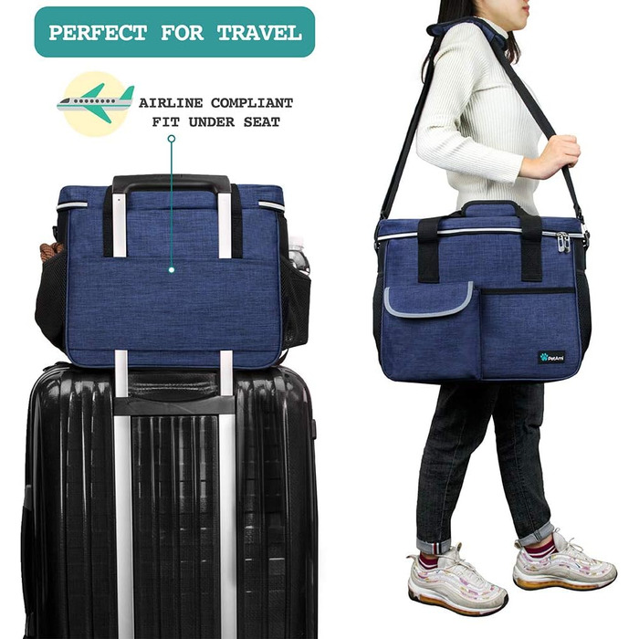 Сумка-органайзер для собак PetAmi: дорожня сумка для корму та аксесуарів, ідеальна для подорожей та кемпінгу (середня, Marineblau)