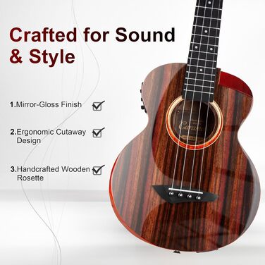 Гуталеле Caramel GEG95 Butterfly Bocote з аксесуарами: професійний 6-струнний акустичний та електро-інструмент для подорожей, 76,2 см, ручної роботи