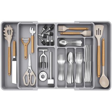 Органайзер для столових приборів Lifewit в шухляду, регульований (54-91 см), сірий, 9-11 відділень, пластиковий