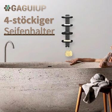 GAGUIUP Self-Adhesive Soap Dish for Shower, Bathroom, Soap Holder, Wall Mount - Stainless Steel, Black
