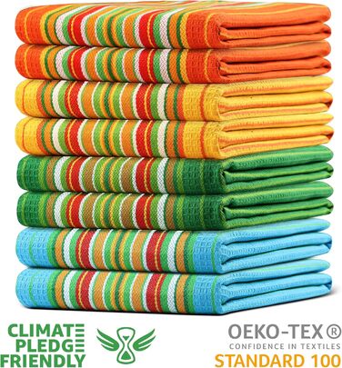 Urban Villa Salsa Striped Kitchen Towels, 100% Cotton, Multicolor, Highly Absorbent, Multi-Purpose Waffle Dish Towels for Cleaning, Soft Towels, 20 x 30 inches, 8 Pack