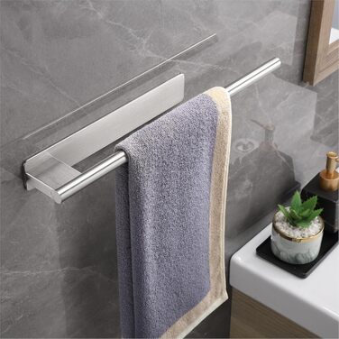 Тримач для рушників без свердління, на клейкій основі, 28 см, нержавіюча сталь, сріблястий, для ванної кімнати та кухні