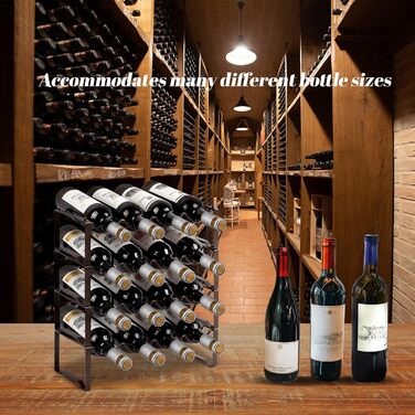 Metal wine rack, stackable bottle rack for 16 bottles, suitable for cellars, bars, and storage rooms. Stable, modular, and expandable bottle and wine storage (4 tiers)