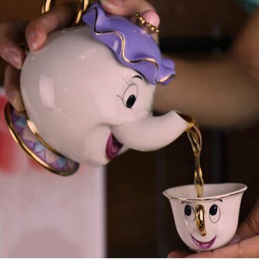 Taurus Beauty and the Best Teaservice Mrs Potts Teapot and Chip Mug Sculpture Ceramic Teaservice Figurine (Set of 4)
