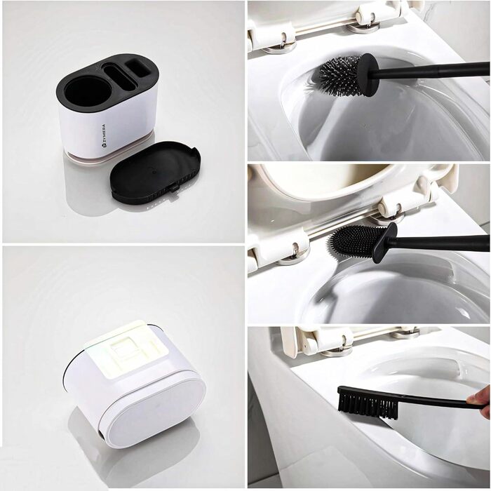 Силіконова щітка для унітазу з піддоном для стоків, настінне кріплення - 360° очищення, гігієнічна та швидковисихаюча