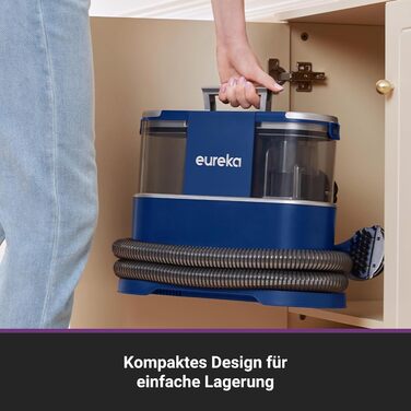 Eureka NEY100: Мийний пилосос для килимів, диванів та авто | Насадки для м'яких меблів, килимів, ковролінів | Потужний мокрий/сухий пилосос 12500Pa, 1.5L резервуар для води з формулою для чищення